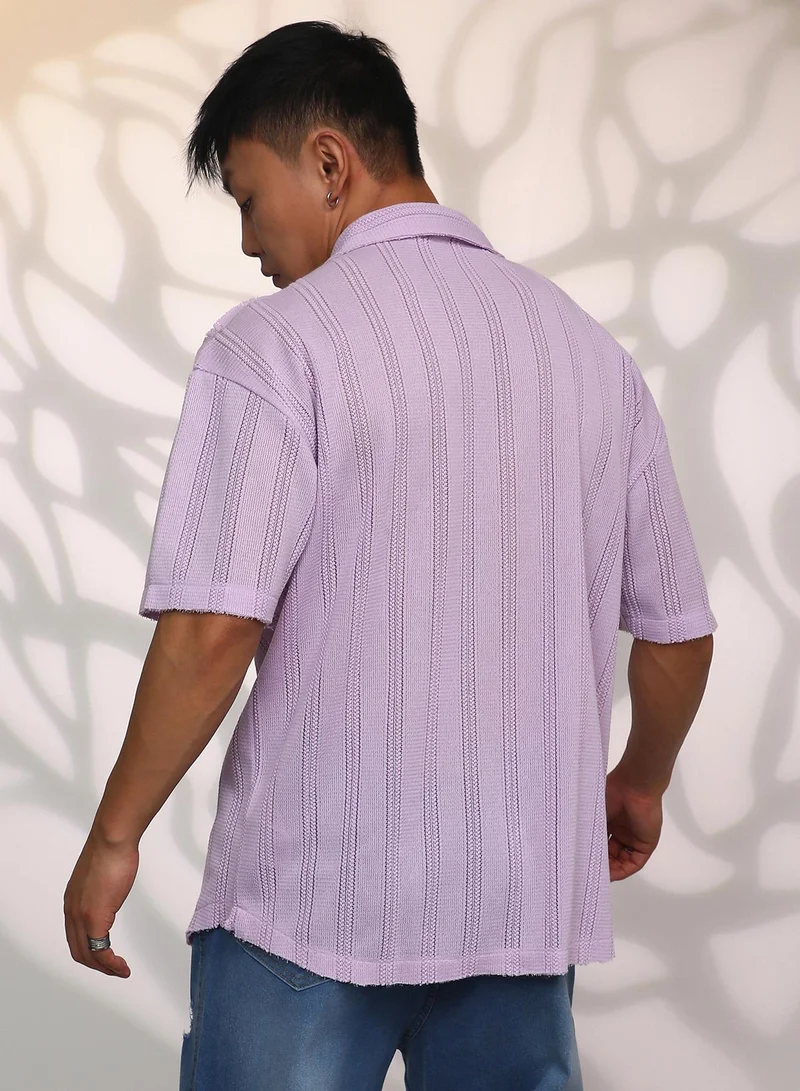 CAHOOT  Men's Lilac Braid-Knit Oversized Shirt for Men | Best Price UAE
