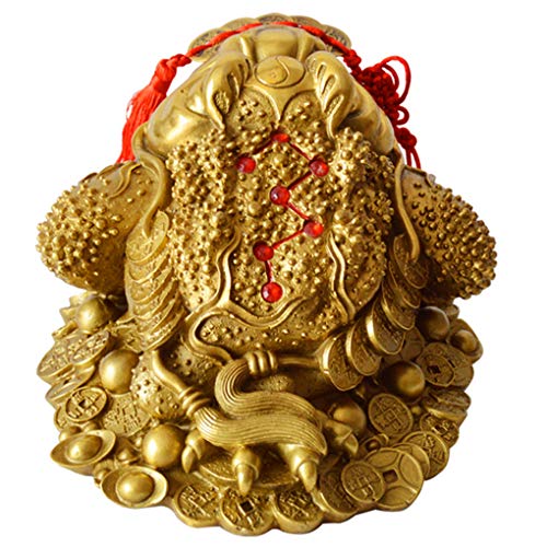 Briskfeel Brass Feng Shui Money Frog Three Legged Wealth Traditional Frog Money Toad Statue with Set of 5 Lucky Charm Ancient Coins on Red String Home Car Fengshui Decor (B1 Money Frog) - Image 4