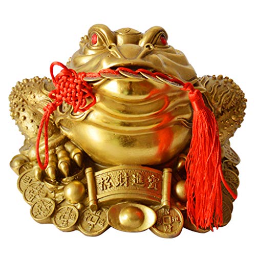 Briskfeel Brass Feng Shui Money Frog Three Legged Wealth Traditional Frog Money Toad Statue with Set of 5 Lucky Charm Ancient Coins on Red String Home Car Fengshui Decor (B1 Money Frog) - Image 5