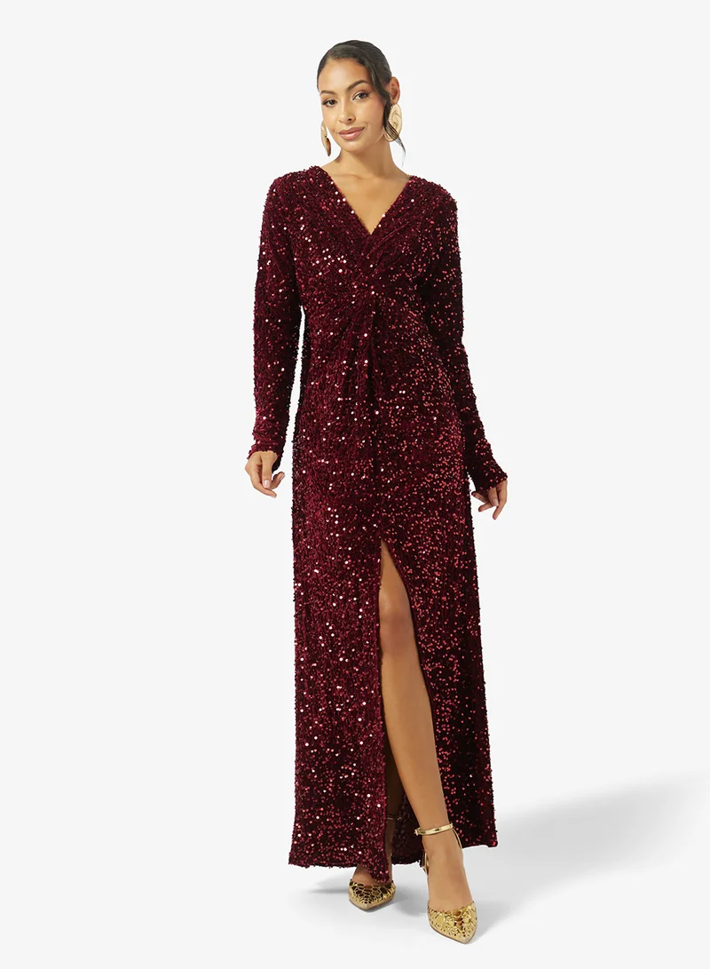 Golden Apple Solid Sequin Velvet Dress