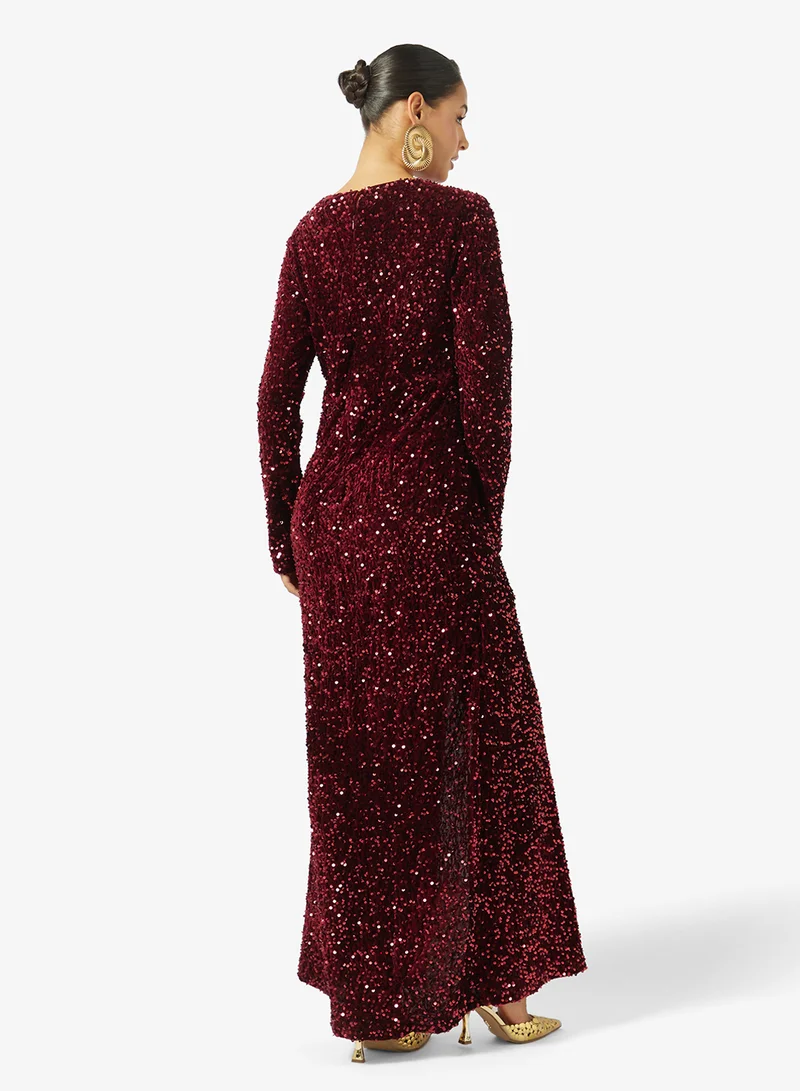 Golden Apple Solid Sequin Velvet Dress