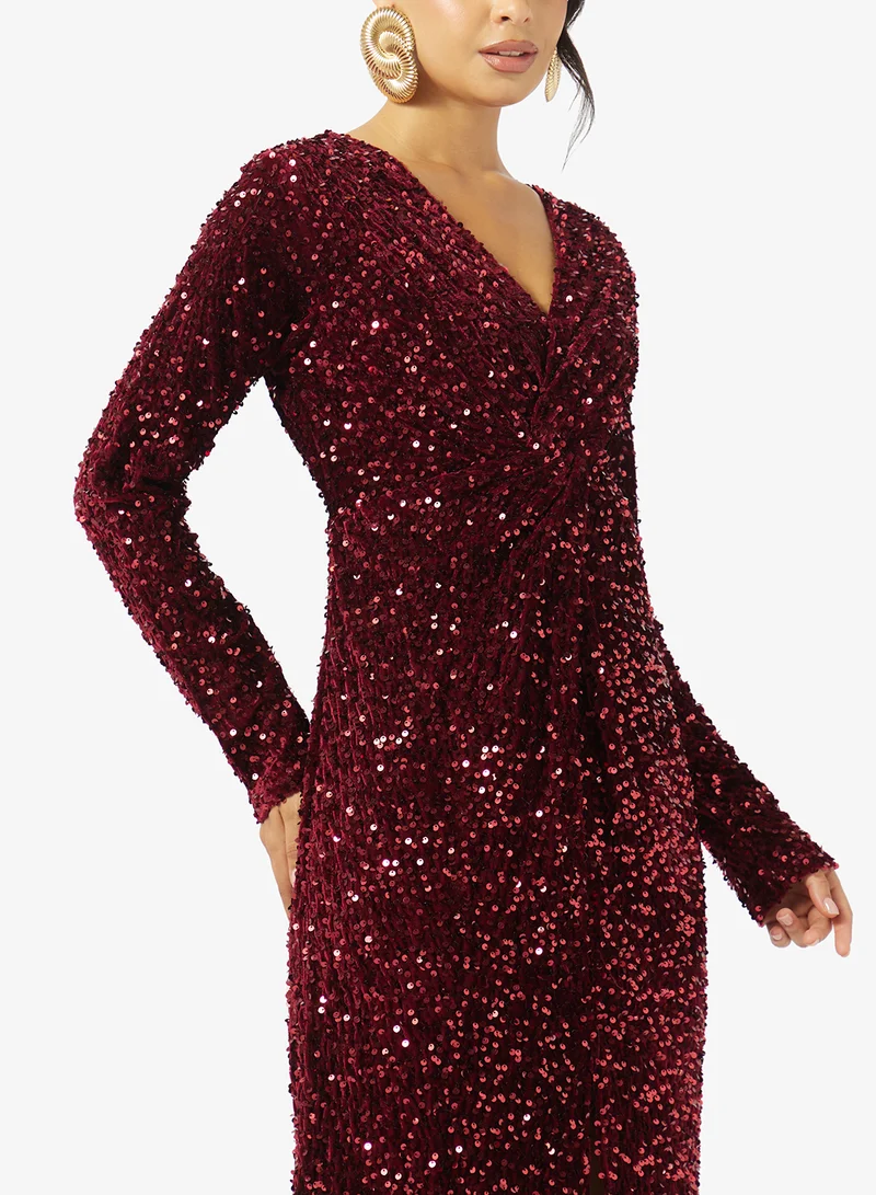 Golden Apple  Solid Sequin Velvet Dress for Women | Best Price UAE
