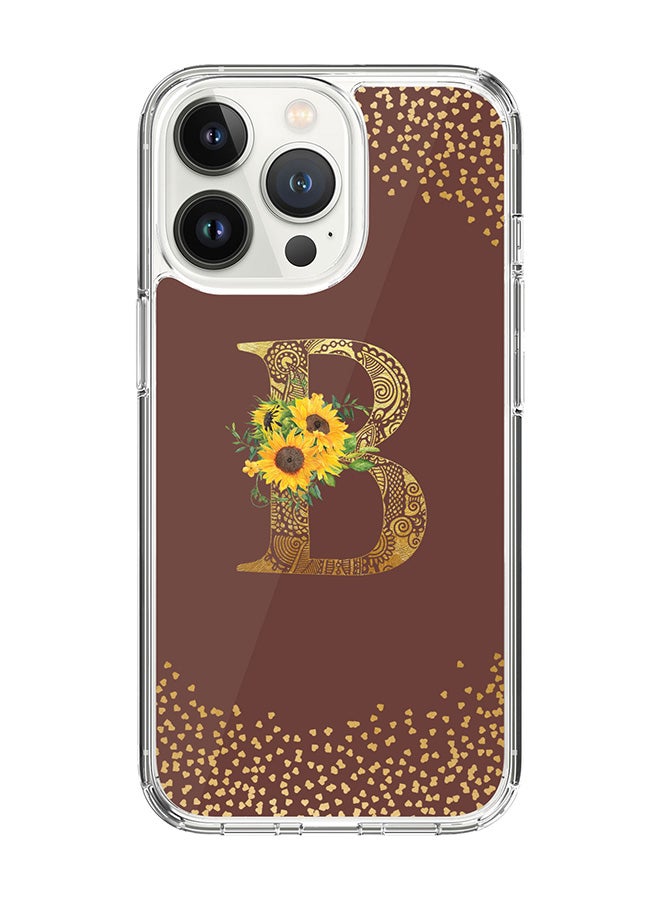 Stylizedd Classic Clear Case For iPhone 14 Pro, Hybrid Soft Case Thin Cover- Custom Monogram Initial Letter Mandala Floral Pattern Alphabet - B ( Brown) - Image 1