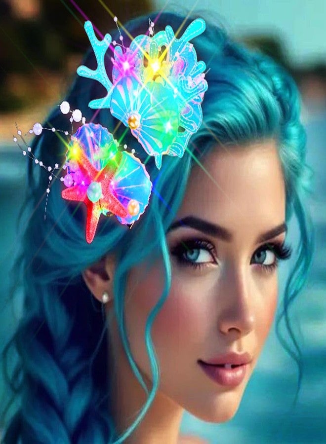 JONKY Light up Mermaid Hair Clip Starfish Hair Piece Glow Seasell Headpiece Costume Hair Accessories for Women - Image 1