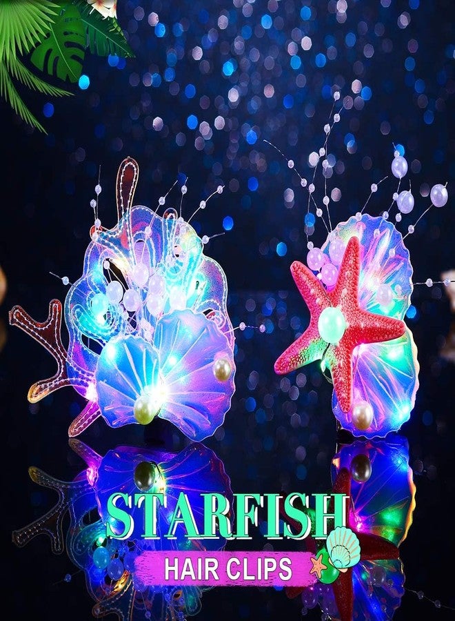 JONKY Light up Mermaid Hair Clip Starfish Hair Piece Glow Seasell Headpiece Costume Hair Accessories for Women - Image 2