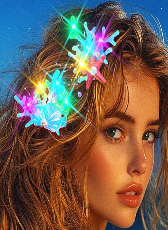 JONKY Light up Mermaid Hair Clip Starfish Hair Piece Glow Seasell Headpiece Costume Hair Accessories for Women - Image 3
