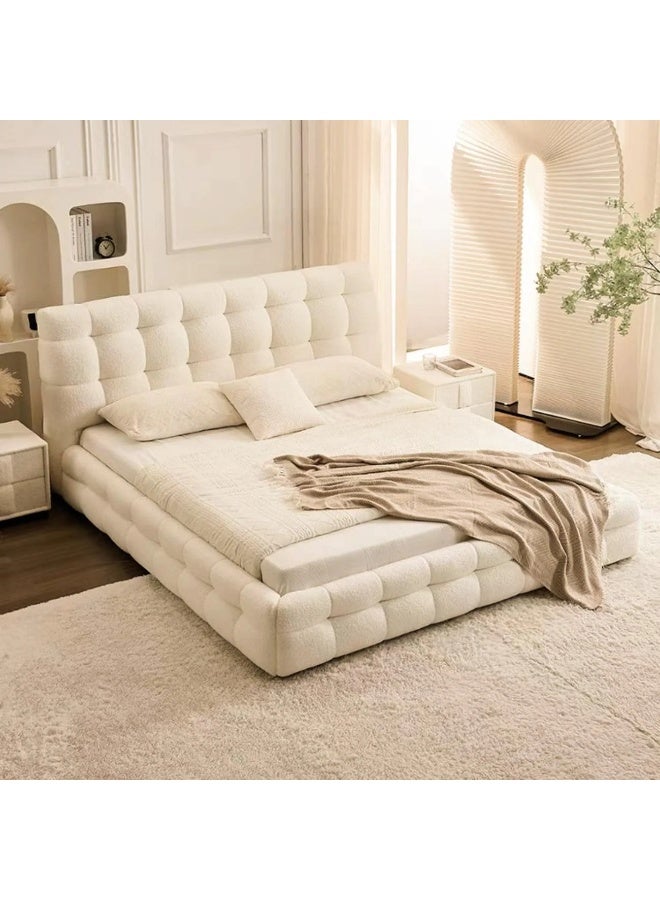 الزخارف للمفروشات سرير سيلينا عصري مبطن – قماش بوكليه ناعم، لوح رأس مبطن، تصميم منخفض فاخر لغرفة النوم، مقاس كينج 180×200 سم – لون كريمي أبيض - Image 2