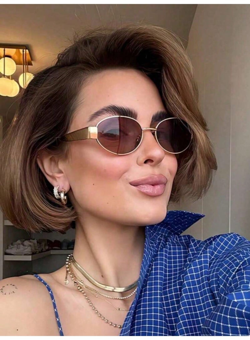 نظارات شمسية نسائية 2 قطعة بإطار معدني بتصميم هندسي عصري، إكسسوار أنيق للصيف والشاطئ والسفر - Image 3