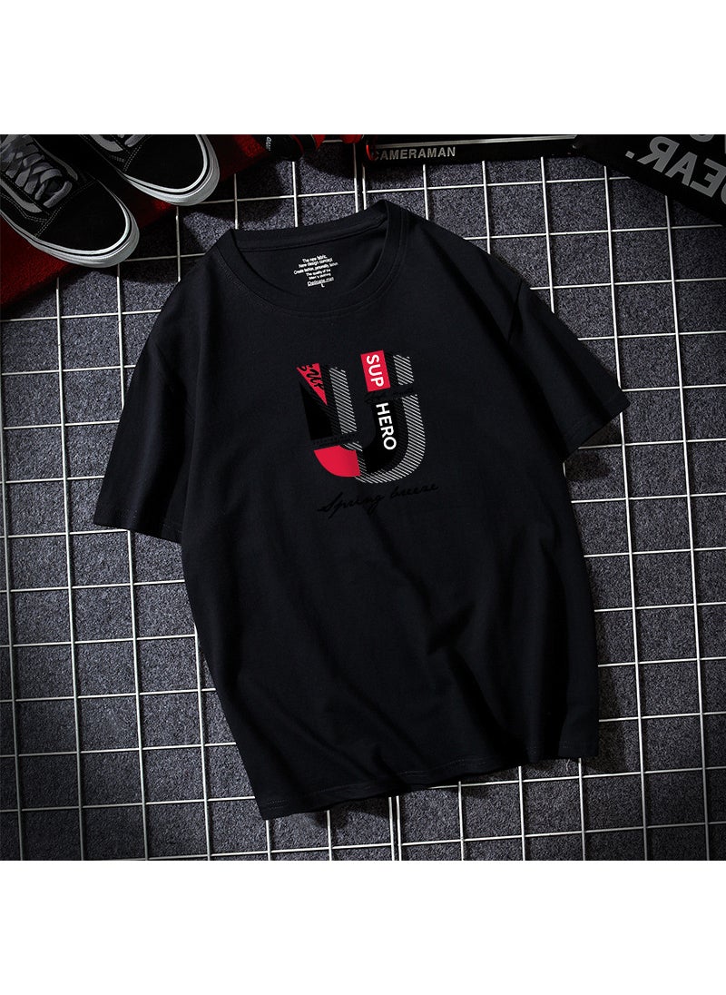 Generic - Mens Casual T-Shirt 2025 New Style Korean Trendy Loose Fit Half Sleeve Youth Round Neck Body T-Shirt Wholesale Clothing Black - Image 1