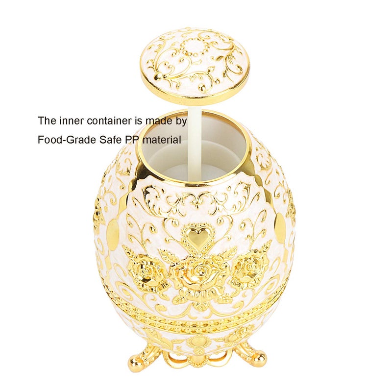 K COOL Gorgeous Automatic Toothpick Holder with Bottle Opener, Hand Press Retractable Retro Toothpick Dispenser Toothpicks Case Can Box Container for Kitchen Home Restaurant (Jade White-Gold Rose) - Image 3