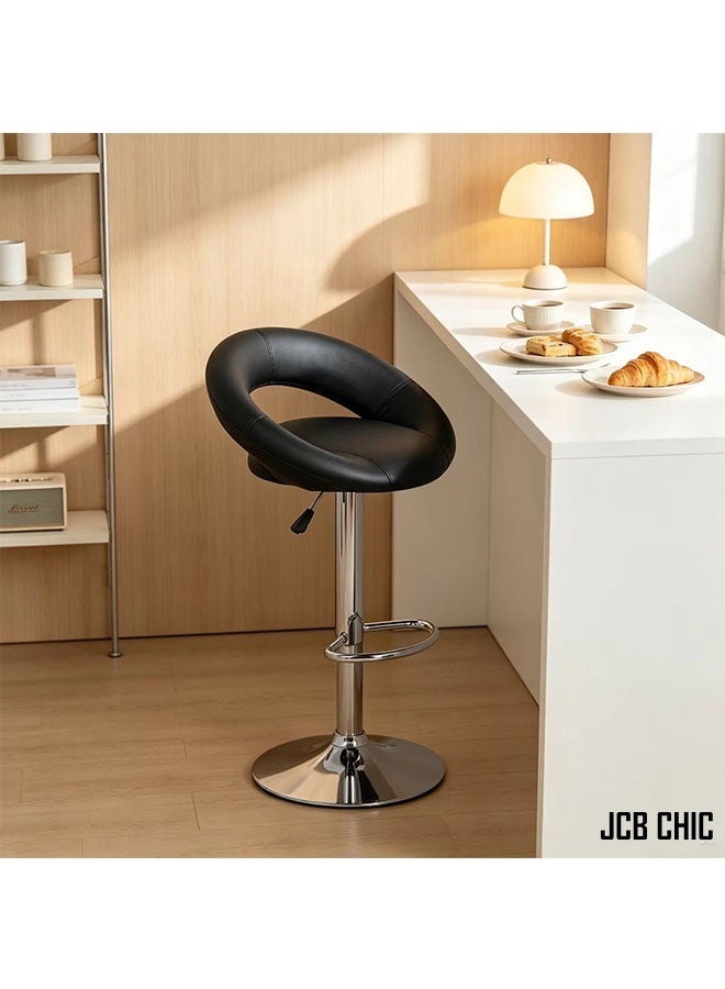 JCB CHIC مقاعد البار، كرسي بار قابل للدوران 360 درجة وقابل لتعديل الارتفاع، كرسي بار عصري من جلد البولي يوريثان مع قاعدة كروم للمطبخ والمقاهي والمطاعم الصغيرة - Image 1