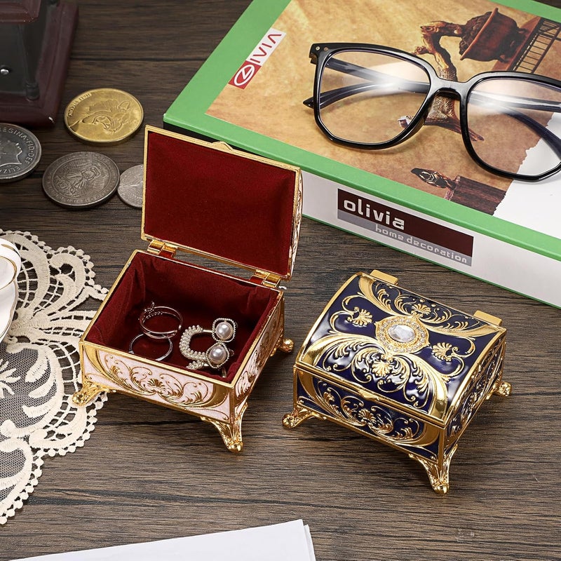 GUSHBIN Small Jewelry Box Treasure Box Vinatge Enamel Trinket Organzier Hand Painted Jewelry Chest Case Golded Metal Jewelry Keepsake Box for Earrings Rings Gift for Christmas Wedding,Beige - Image 3