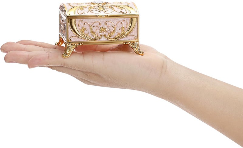 GUSHBIN Small Jewelry Box Treasure Box Vinatge Enamel Trinket Organzier Hand Painted Jewelry Chest Case Golded Metal Jewelry Keepsake Box for Earrings Rings Gift for Christmas Wedding,Beige - Image 5