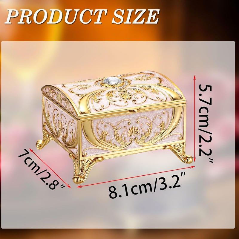 GUSHBIN Small Jewelry Box Treasure Box Vinatge Enamel Trinket Organzier Hand Painted Jewelry Chest Case Golded Metal Jewelry Keepsake Box for Earrings Rings Gift for Christmas Wedding,Beige - Image 2