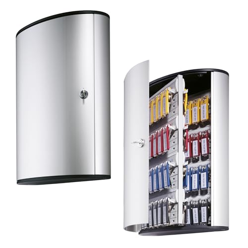 Durable Key Safe Box 72 - Wall Mounted Turn Lock Key Holder Holds 72 Key Clip Keys - Securely Lock Keys - Aluminum Silver Key Safe Including 6 Key Clip Tags - Image 1