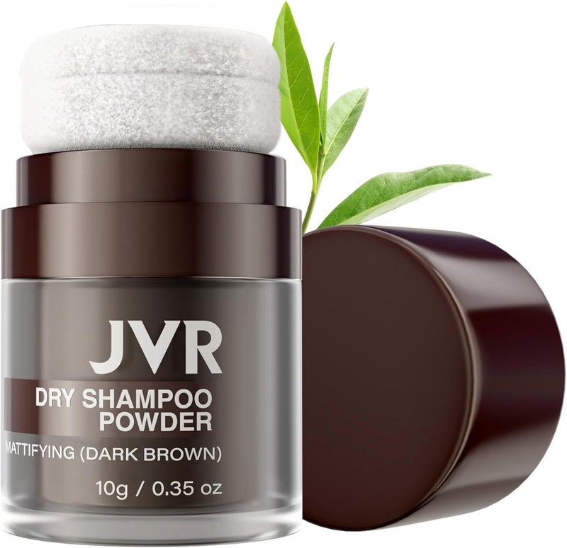 بودرة شامبو جاف 10 جرام JVR بودرة حجم للنساء والرجال تمتص الزيت ضد الجذور الدهنية نفخة شعر تعزز الانتعاش والحجم خالية من الرذاذ لجميع تسريحات الشعر بني داكن