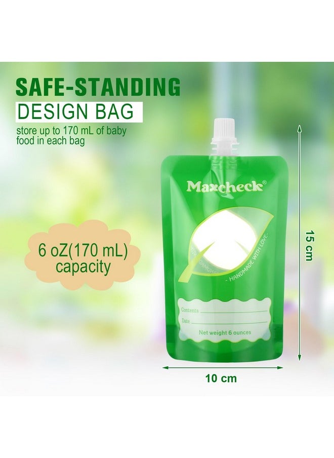 Maxcheck Maxcheck 100 Pack Disposable Baby Food Pouches 6oz Baby Food Storage Containers Plastic Fresh Squeezed Pouches for Kids Toddler Freezer Safe Pouch Holder for Applesauce, Purees and Yogurts  - Image 1