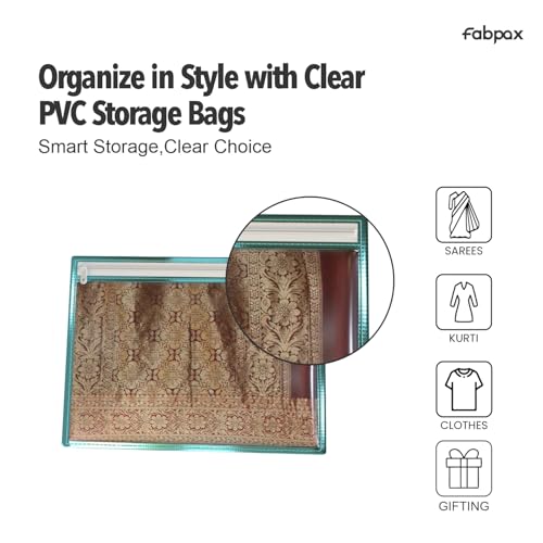 FabPax Premium Saree Cover for Storage & Travel, Transparent Non-Woven Saree Bag with Zipper, Dustproof Wardrobe Organizer for Silk, Designer & Wedding Sarees (36x42 cm) (Sky Blue, Set of 20) - Image 3
