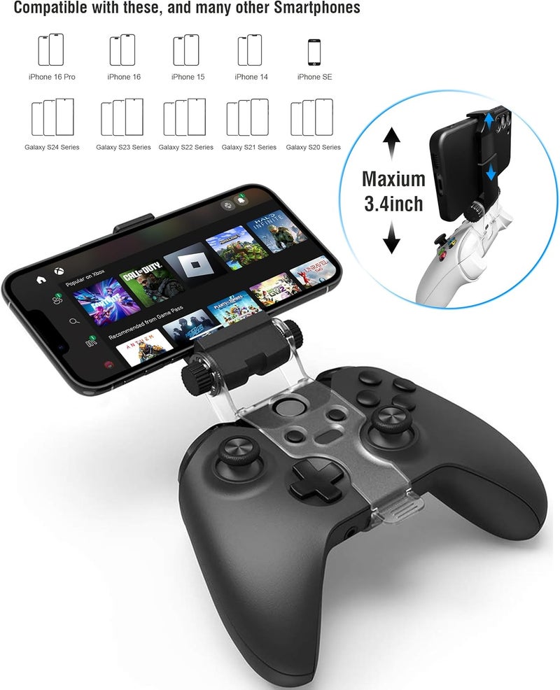 جوسو حامل هاتف Xbox Series، مشبك حامل ألعاب محمول من Joso لوحدات التحكم Xbox Series X/S وXSX وXSS وXbox One وXbox One S/X، يدعم أنظمة Android وiPhone مع تطبيق One Cast وغطاءين للإبهام - Image 3