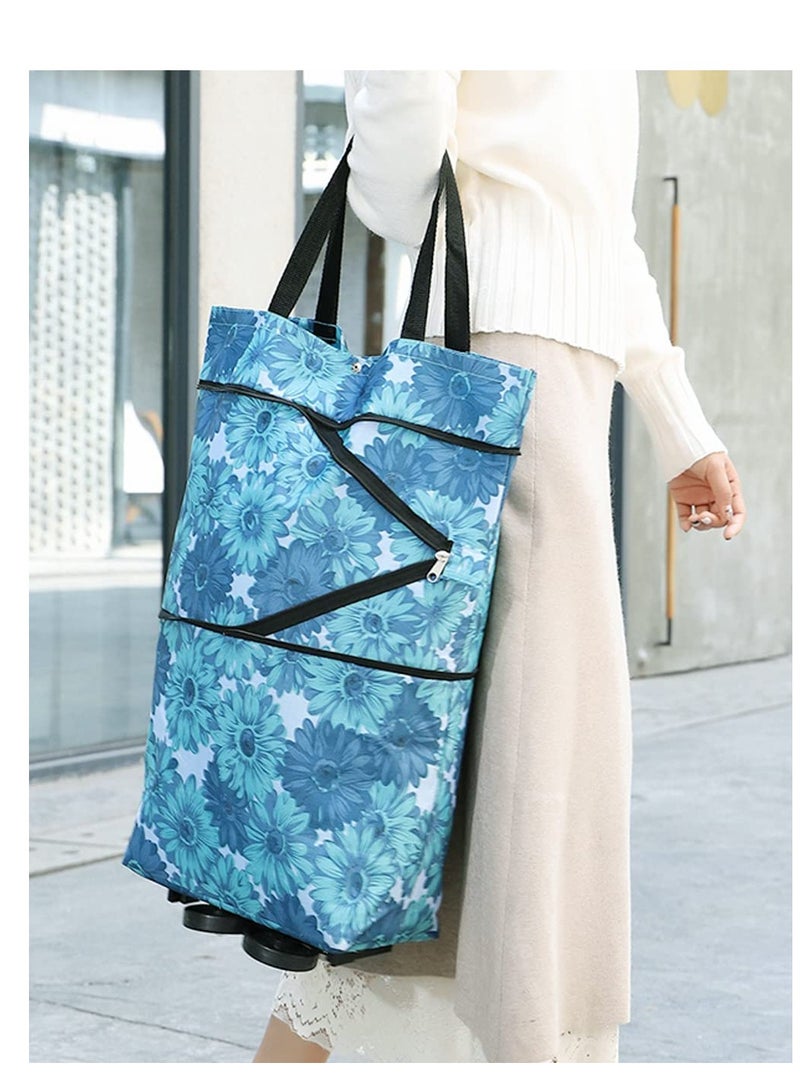 عربة تسوق قابلة للطي مع عجلات وحقائب تسوق قابلة لإعادة الاستخدام للتسوق المريح والمطبخ والسفر - Image 5