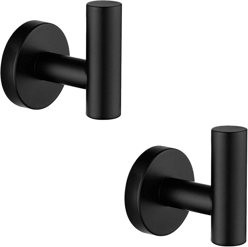 Nolimas Towel Coat Hook Matte Black SUS304 Stainless Steel Bathroom Clothes Cabinet Closet Sponges Robe Hook Wall Mounted Round Kitchen Heavy Duty Door Hanger 2 Packs - Image 1