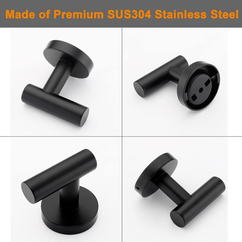 Nolimas Towel Coat Hook Matte Black SUS304 Stainless Steel Bathroom Clothes Cabinet Closet Sponges Robe Hook Wall Mounted Round Kitchen Heavy Duty Door Hanger 2 Packs - Image 5