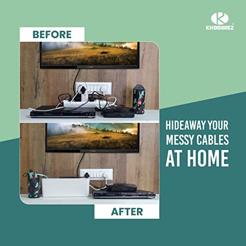 KHOOBREZ Cable Management Box | Mobile, Tablet & Charging Stand | Wire Organizer Box | Desk Organizer Wire Bin (White) - Image 4