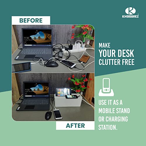 KHOOBREZ Cable Management Box | Mobile, Tablet & Charging Stand | Wire Organizer Box | Desk Organizer Wire Bin (White) - Image 5