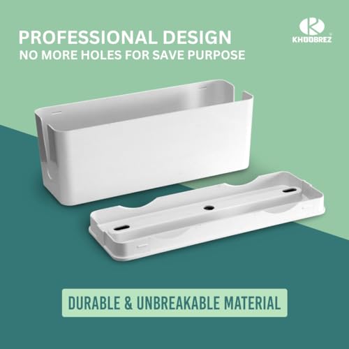 KHOOBREZ Cable Management Box | Mobile, Tablet & Charging Stand | Wire Organizer Box | Desk Organizer Wire Bin (White) - Image 2