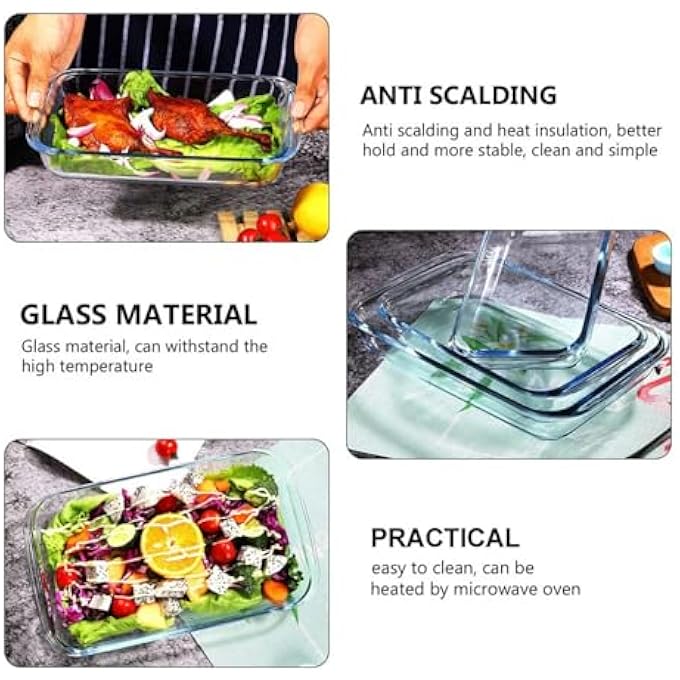 rayihni Glass Baking Dish Set Of 3 Pcs Small 15L Medium 20L Large 35L Rectangular Clear GlassHeat Resistant Microwave Safe Handles Multipurpose Baking Tray Clear Glass Bakeware 15L  20L  35L - Image 3
