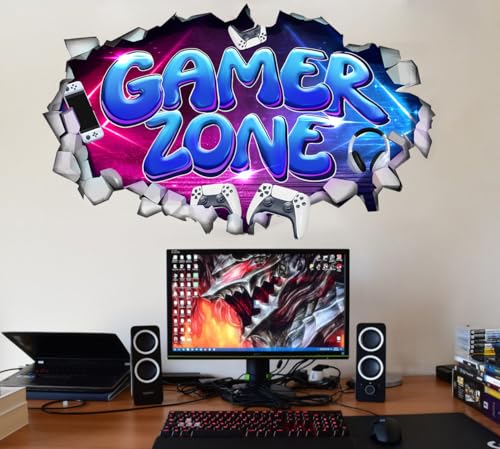 YIMEHDAN Large 3D Gamer Zone Wall Decals 207x346 Video Gaming Vinyl Wall Stickers for Game Lover Removable Video Game Artwork for Boys Playroom Bedroom Decor - Image 1