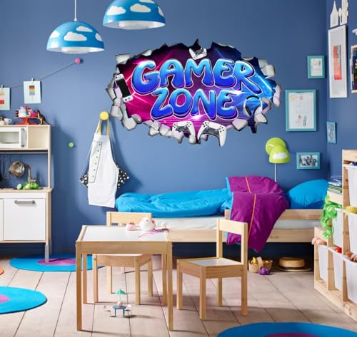YIMEHDAN Large 3D Gamer Zone Wall Decals 207x346 Video Gaming Vinyl Wall Stickers for Game Lover Removable Video Game Artwork for Boys Playroom Bedroom Decor - Image 3