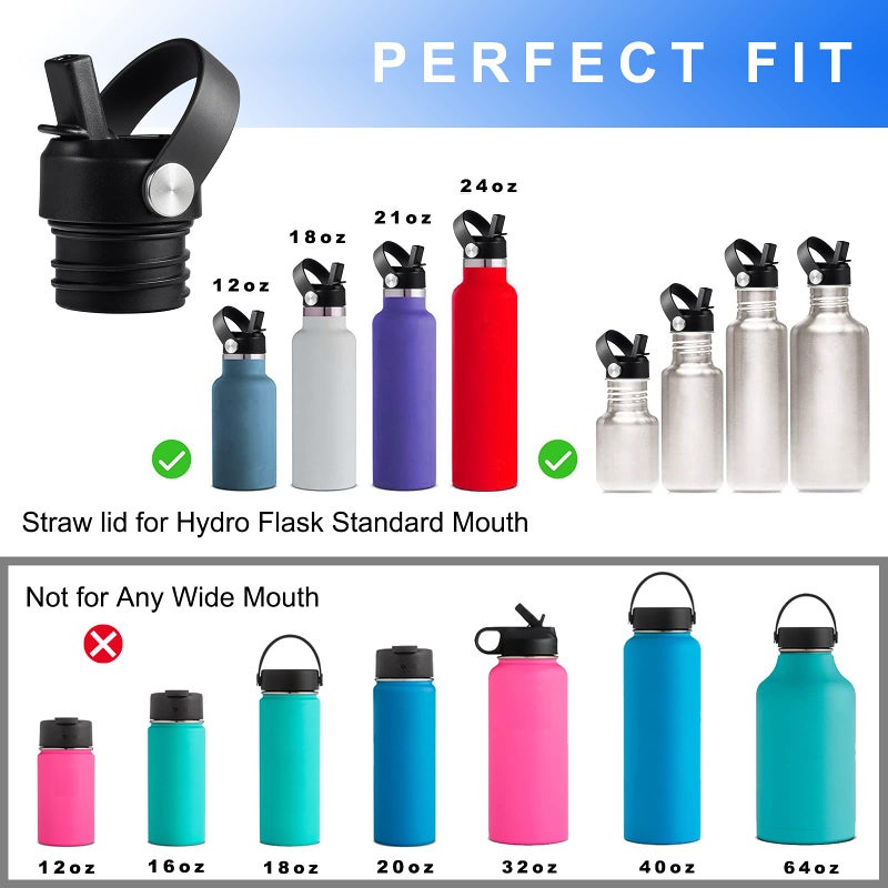 DBIW Straw Lid Compatible with Hydroflask, Lids with Straw 24 oz Standard Mouth, Fits Hydro Flask 21 oz Water Bottles Accessories, Replacement Top 21oz 24oz, Flex Handle Straws Cap (Black) - Image 3