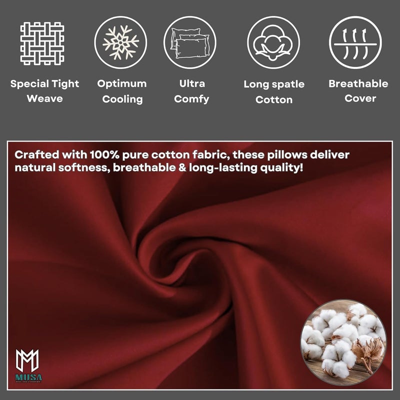 MUSA MUSA® Cotton Pillow Cover Shams - Washable Pillowcases for Sofa Cushions, Bedrooms & Dorm Decor | Hotel Quality Pillow Covers with Envelope Closure & 5cm Side Frame (4, Burgundy, 50 x 75cm) - Image 5