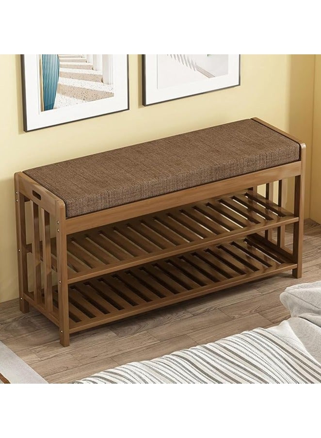 LINGWEI Bamboo Shoe Rack with Bench Wooden Shoe Cabinet with Seat for Entryway Brown 80x45x27cm  - Image 2