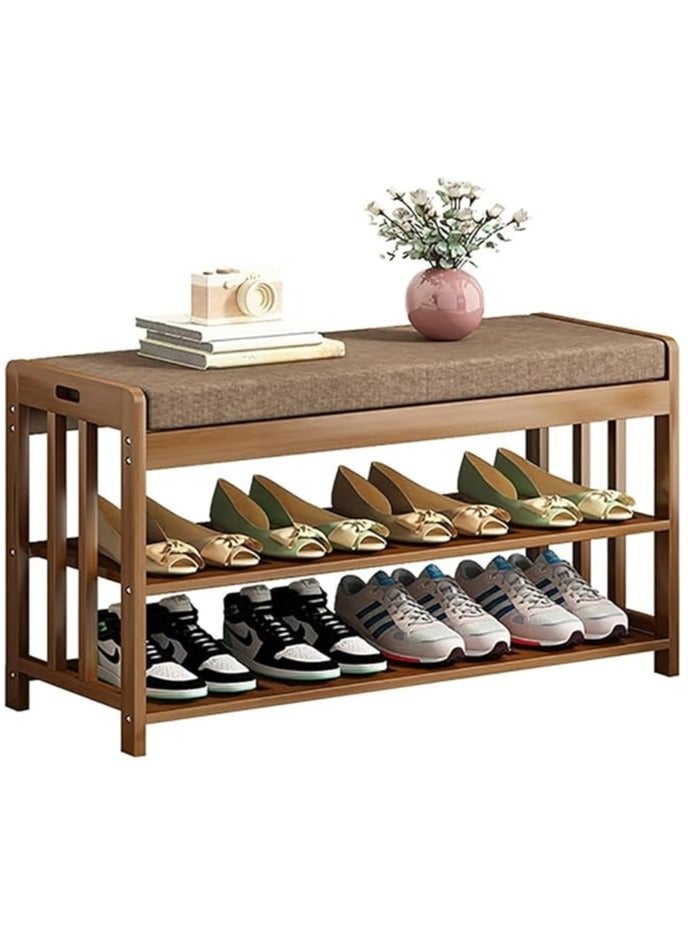 LINGWEI Bamboo Shoe Rack with Bench Wooden Shoe Cabinet with Seat for Entryway Brown 80x45x27cm  - Image 3