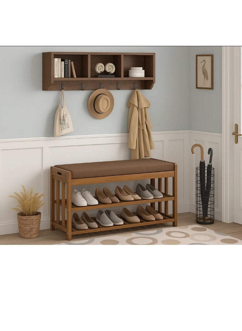 LINGWEI Bamboo Shoe Rack with Bench Wooden Shoe Cabinet with Seat for Entryway Brown 80x45x27cm  - Image 4