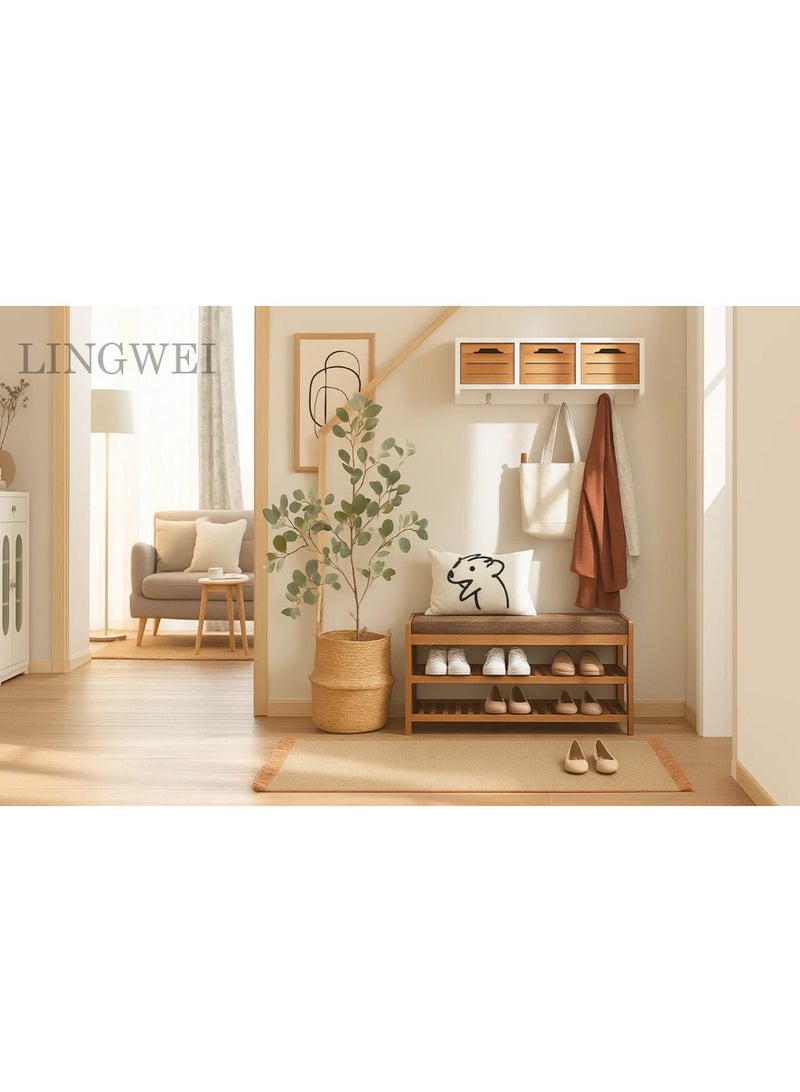 LINGWEI Bamboo Shoe Rack with Bench Wooden Shoe Cabinet with Seat for Entryway Brown 80x45x27cm  - Image 5