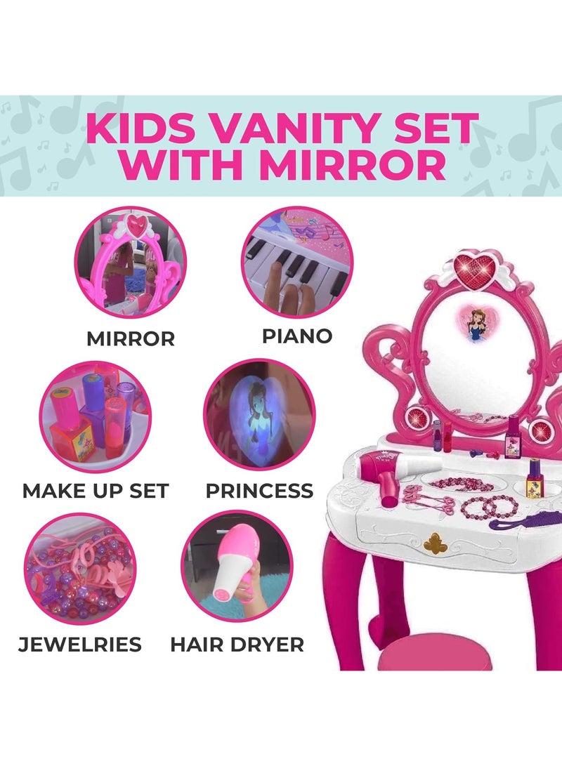 Princess 2-In-1 Toddler Vanity Set With Piano Unlock Creativity Joy And Music In One Experience A Kids Vanity Set With Mirror And Piano For Kids Ages 3-5 - Image 2