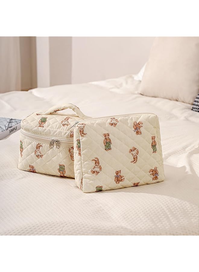 erorex 2 Pcs Large Floral Quilted Makeup Bag Set For Women Diaper Bag Tote Travel Zip Closure Diaper - Image 5