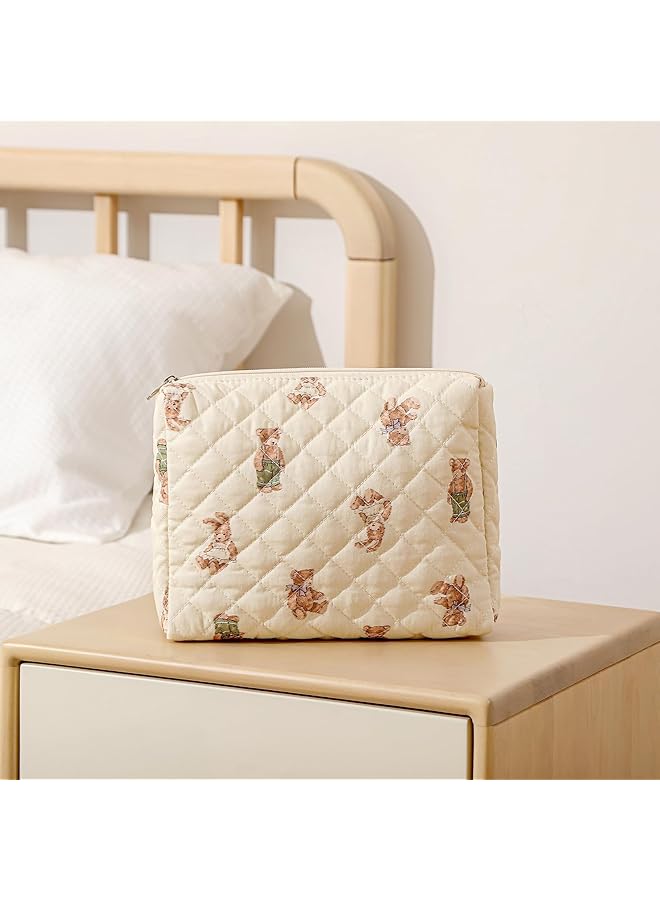 erorex 2 Pcs Large Floral Quilted Makeup Bag Set For Women Diaper Bag Tote Travel Zip Closure Diaper - Image 3