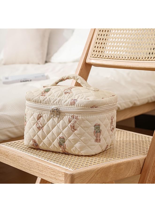 erorex 2 Pcs Large Floral Quilted Makeup Bag Set For Women Diaper Bag Tote Travel Zip Closure Diaper - Image 2