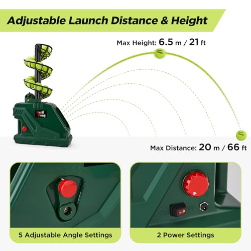 Furlihong 3819BH Portable Tennis Ball Machine – 5 Adjustable Angles, 2 Power Levels, 4 Serve Intervals, Up to 30 MPH, for All Skill Levels Training - Image 3