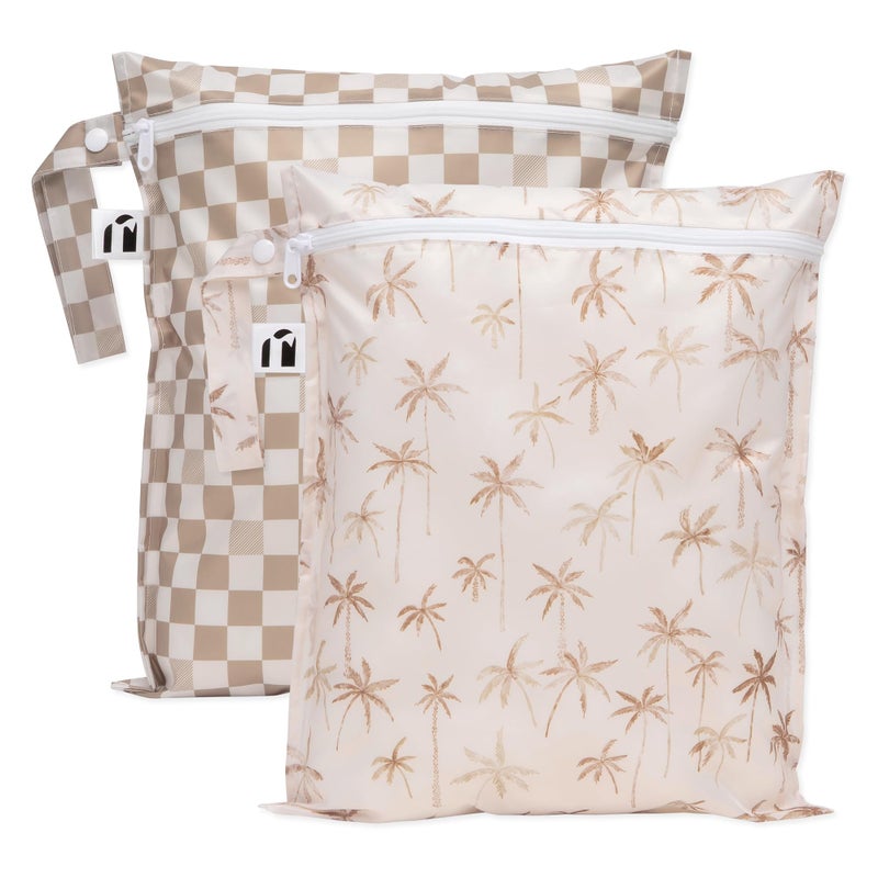 Bumkins Roamio Waterproof Wet Bag For Baby Travel Swim Suit Cloth Diapers Pump Parts Pool Gym Toiletry Strap to Stroller Reusable Easy to Clean 2pk Beige Check - Image 2