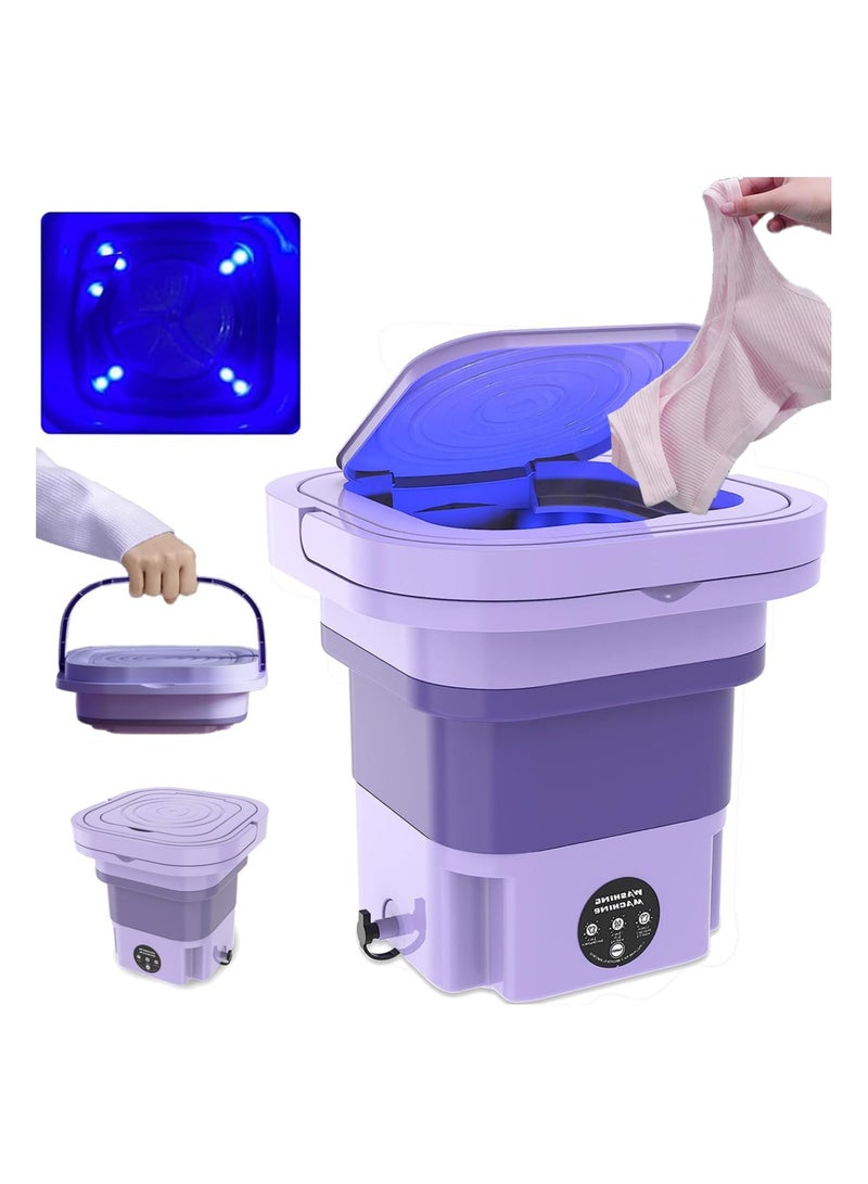 SYOSI Portable Foldable Washing Machine, 8L High Capacity Mini Washer with 3 Modes Deep Cleaning Half Automatic Washt, UV Washing Machine with Soft Spin Dry for Socks, Baby Clothes, Towels (Purple) - Image 1