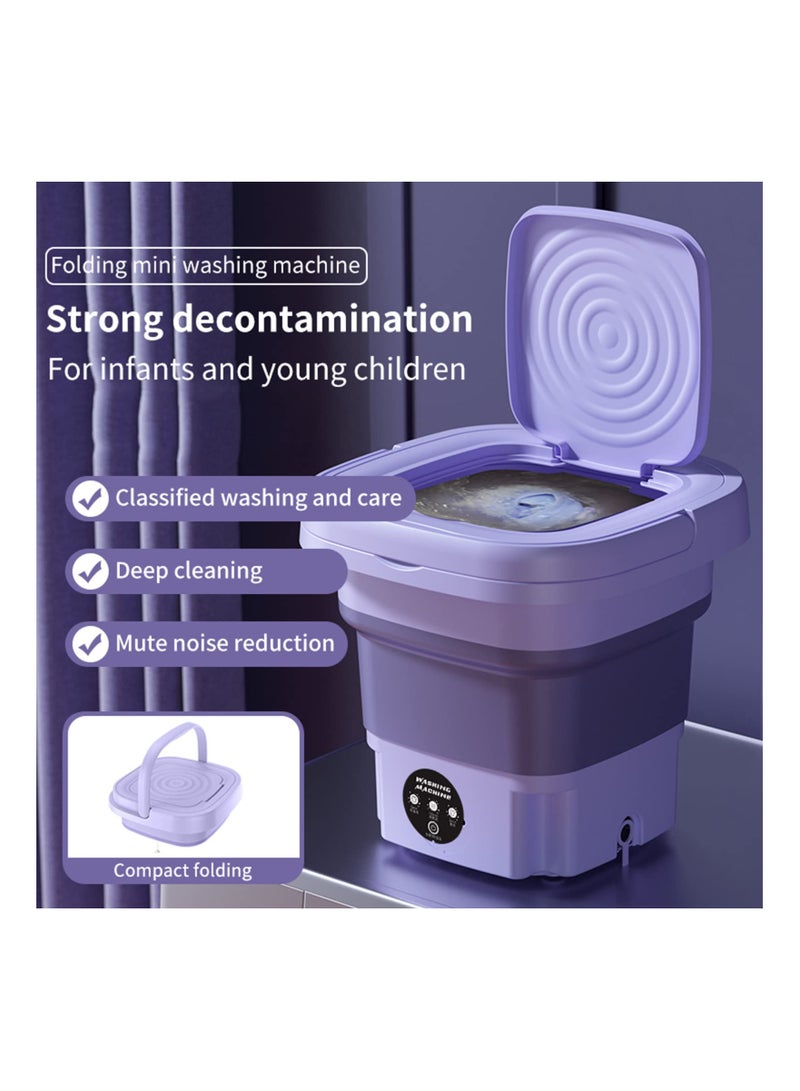 SYOSI Portable Foldable Washing Machine, 8L High Capacity Mini Washer with 3 Modes Deep Cleaning Half Automatic Washt, UV Washing Machine with Soft Spin Dry for Socks, Baby Clothes, Towels (Purple) - Image 2