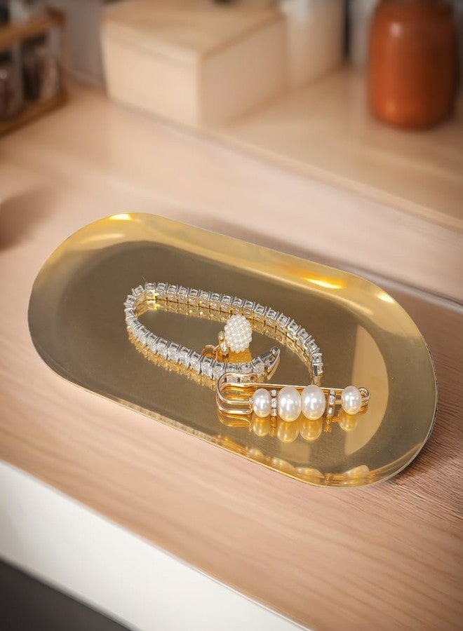 Careyoungs Gold Jewelry Tray Small Decorative Trays Serving Dish for Trinket Oval Metal Plate Trinket Bowl Decor for Vanity Tray,Bathroom, Tea Table, 2Pack (7") - Image 3