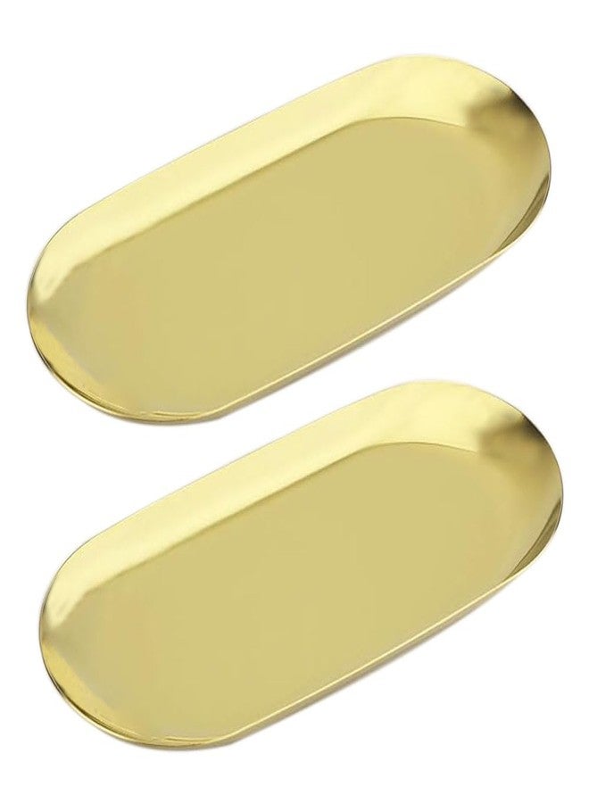Careyoungs Gold Jewelry Tray Small Decorative Trays Serving Dish for Trinket Oval Metal Plate Trinket Bowl Decor for Vanity Tray,Bathroom, Tea Table, 2Pack (7") - Image 1