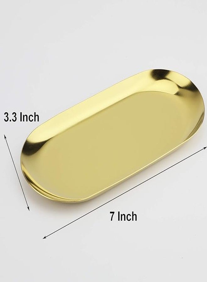 Careyoungs Gold Jewelry Tray Small Decorative Trays Serving Dish for Trinket Oval Metal Plate Trinket Bowl Decor for Vanity Tray,Bathroom, Tea Table, 2Pack (7") - Image 2