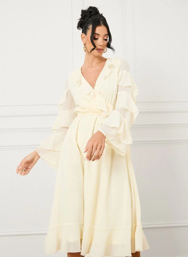 Styli Ruffle Sleeves A-Line Midi Dress